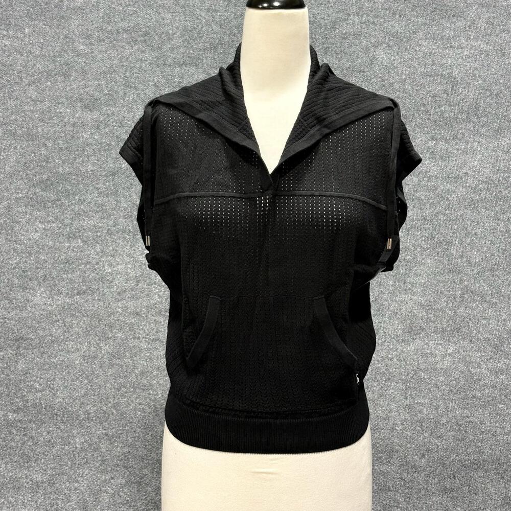 Lauren Ralph Lauren Sweater Womens XXS Black Hooded Sleeveless Waffle Pullover